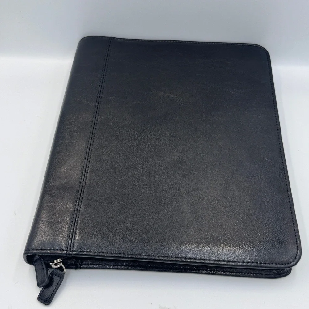Foray Black Faux Leather Zippered Professional Portfolio Business Padfolio Case